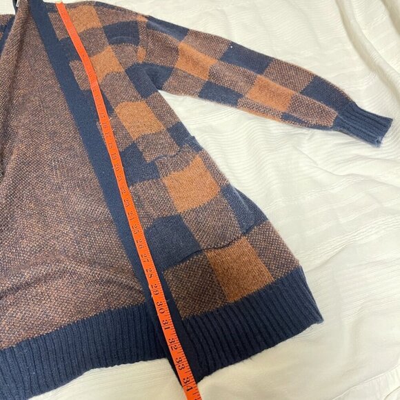 AE American Eagle Oversized Wool Plaid Cardigan Navy Brown Navy Brown – XS - Picture 12 of 13